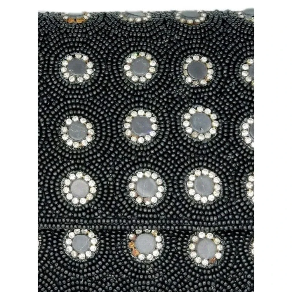 Deepa Gurnani Pattern Handmade Bead/Crystal Evening Bag Clutch Black NEW FLAWS
